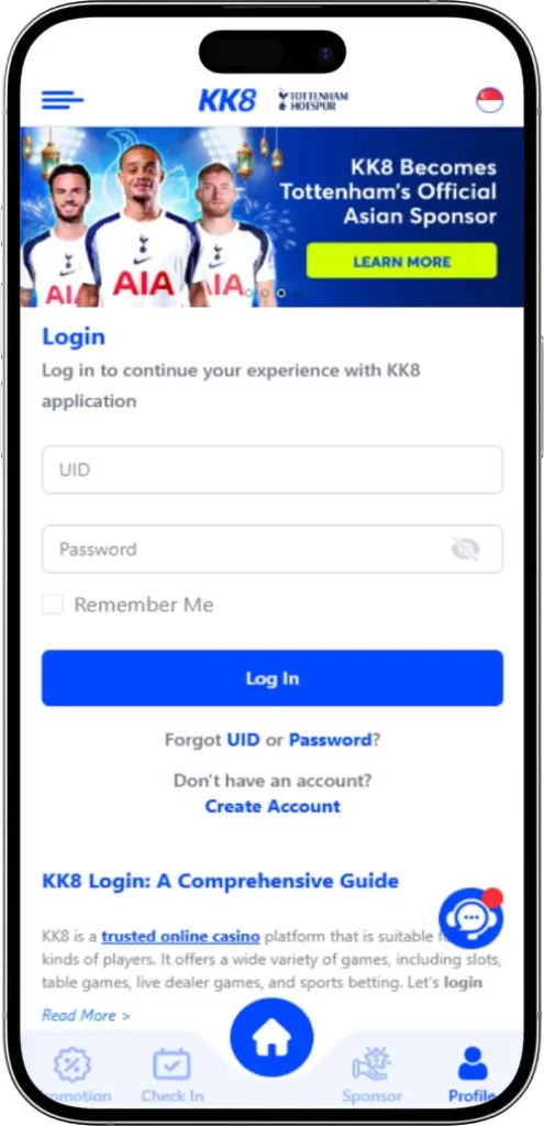 KK8 Login Step 2