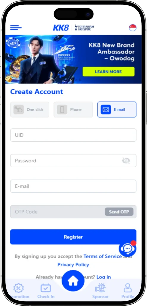 KK8 Register Step 2 Email