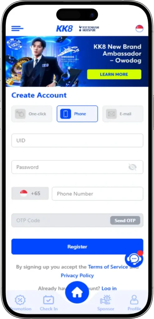KK8 Register Step 2 Phone