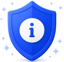 Blue security shield with information symbol