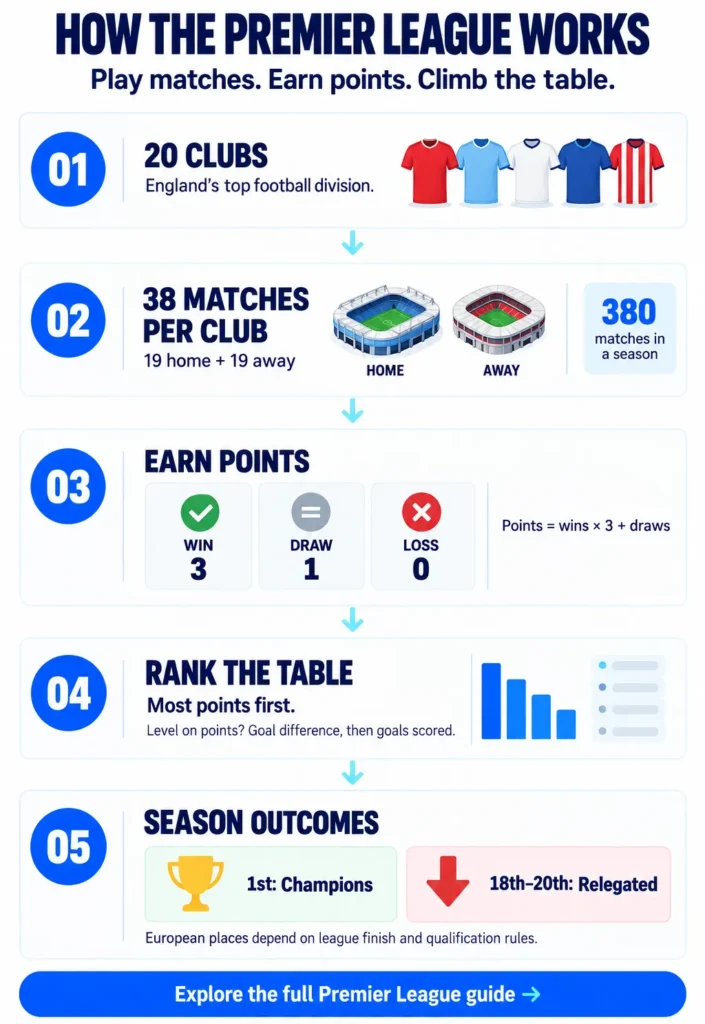 How the Premier League works: 20 clubs, 38 matches per club, 380 matches per season, points rules, league rankings and relegation